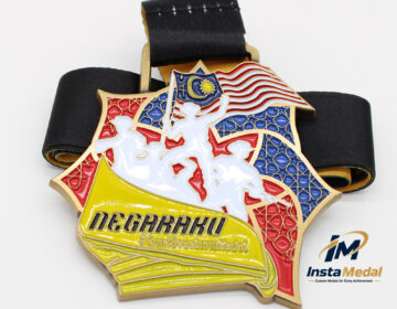 Custom 5K Finisher Medal with 3D Design, Gold Finish, Color Enamel, and Personalized Race Ribbon